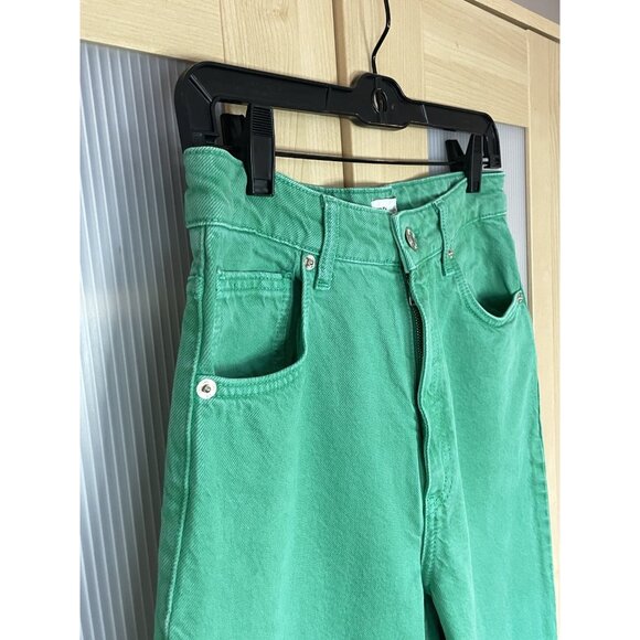 Zara Jeans Womens Sz 6 Green High Rise Wide Leg Frayed Grunge Hipster 28x32 - Picture 3 of 8